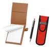 Обложка для мини-блокнота из переработанной коровьей кожи цвета мокко с тканевым пеналом, красным экструдированным резиновым стержнем, латунной шариковой ручкой, набором черных ручек LS022PM-NK02R-HS301B