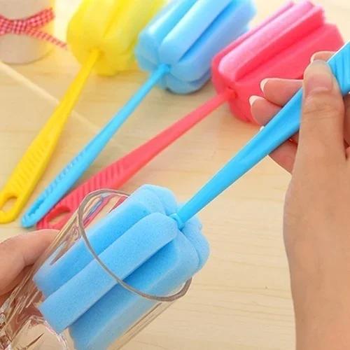 2pcs Kitchen Household Cleaning Sponge Brush for Wineglass Bottle Coffe Tea Glass Cup Color Random Mug Handle Tools Accessories