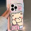 Милый розовый чехол для телефона с мишкой для Apple 13/14/15/16E/16Pro/15ProMax с точными отверстиями