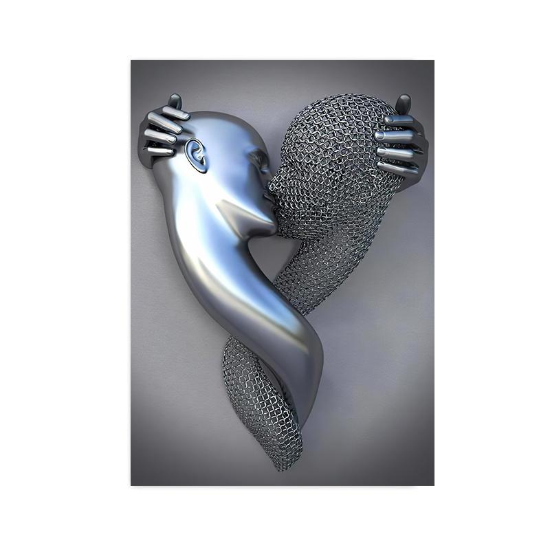 3D Love Heart Серая металлическая фигура Статуя Плакаты и принты Современная картина на холсте Настенные картины для гостиной Домашний декор