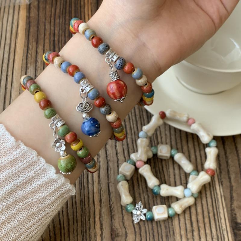 Summer Color Ceramic Bracelet Retro Chinese National Wind String Jewelry