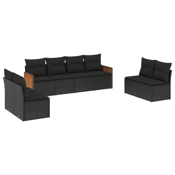 VidaXL Salon de Jardin avec Coussins 8 pcs, Canapés de Terrasse, Ensemble de Meubles de Patio, Mobilier d'Extérieur, Noir 3227567