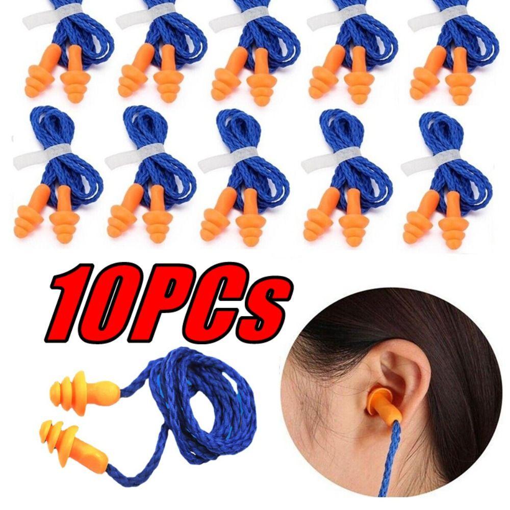 10PCS Tapered Insulation Earplug Corded Ear Plugs Silicone Noise Earplug for Abatement Noise
