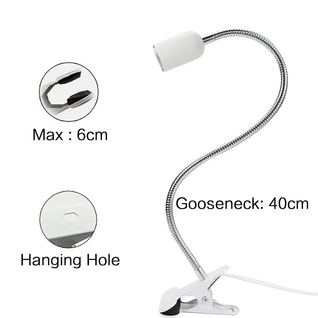 40cm EU US Plug 360 Degree Flexible Desk Lamp Holder E27 Light Base Socket Gooseneck Clip-on Cable with Power On Switch for Home
