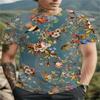 Men's Plus Size Flower and Bird Print T-shirt Casual Summer Streetwear Round Neck Summer Short Sleeved Suitable for Outdoor Wear