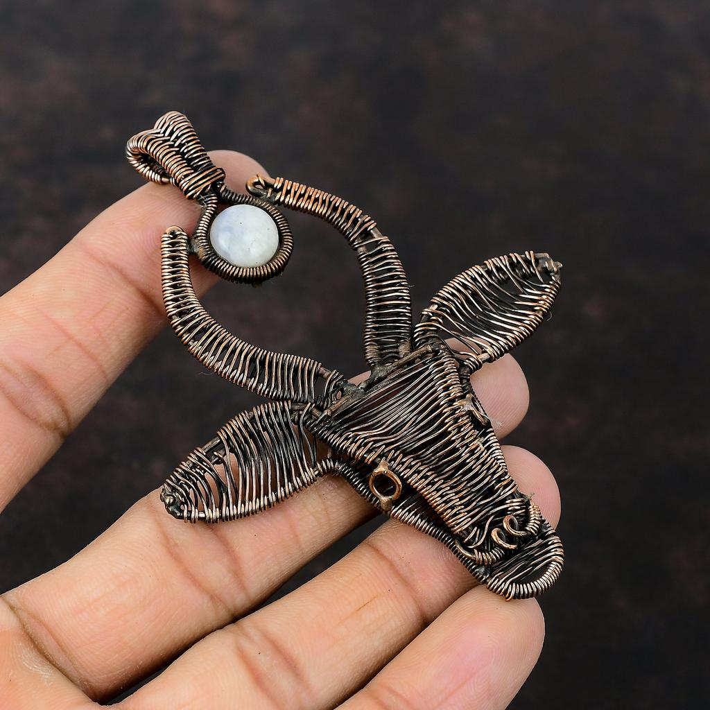 Подвеска Rainbow Moonstone, медная проволочная обертка, драгоценный камень, ювелирное изделие, кулон ручной работы, уникальное медное ювелирное изделие, кулон в виде головы быка, подарок для него