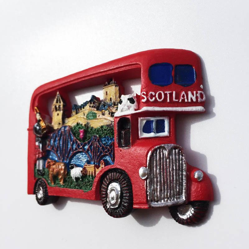 Scottish Scenic Double Decker Bus In The UK Resin Fridge Magnets Stickers Handmade Creative Souvenirs Home Decoration