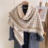 Double-Sided Square Scarf, Houndstooth, Geometric Flower, Thickened Thermal Scarf, Air-Conditioned Room, Neck Guard, Shawl, Cloak Female