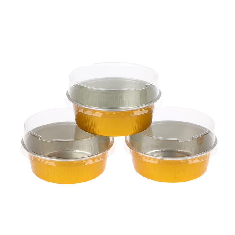 10Pcs Round Baking Cups Aluminum Foil With Lids Reusable Cupcake Cups Desserts Cake Pudding Jello Cups Kitchen Tools