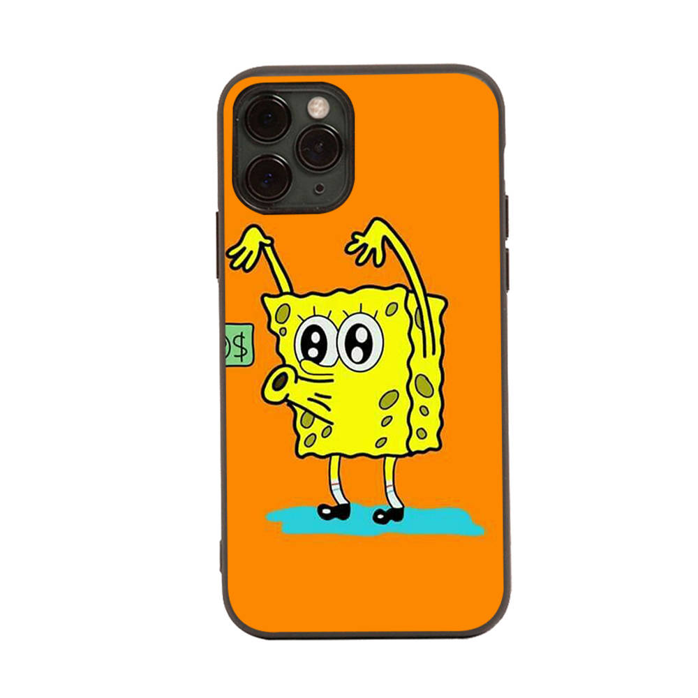PB7 Little Cute Spongebob Black Sofe Case for iPhone 16 15 Plus 14 13 Pro 8 SE XR XS Max P30 Nova 5T Y5P Y6 Y7 Y8P Y9 Realme C30 C33 C31 VIVO Y36 V27