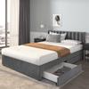 Upholstered bed 140 x 200 cm velvet with slatted frame, backrest, 2 drawers, grey