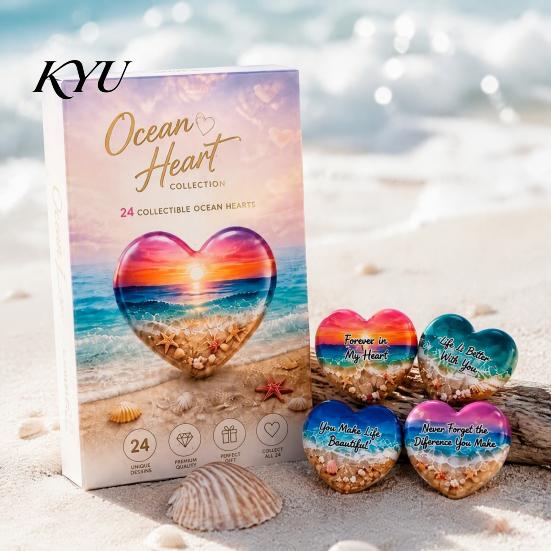 Holiday Gift for Girls Ocean Pocket Heart Advent Calendar 2026, 24-Day Coastal Countdown with Birthday Set 24 Acrylic Sea Glass Ornaments Beach-Themed
