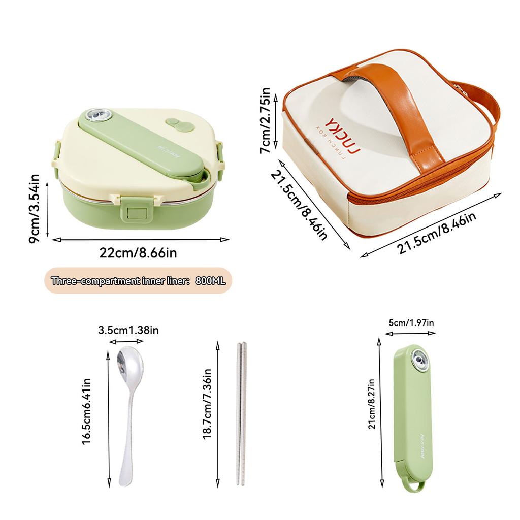 800Ml 304 Stainless Steel Divided Lunch Box With Cutlery Microwave 3/4 Grids Leak Proof Large Capacity Lunch Container