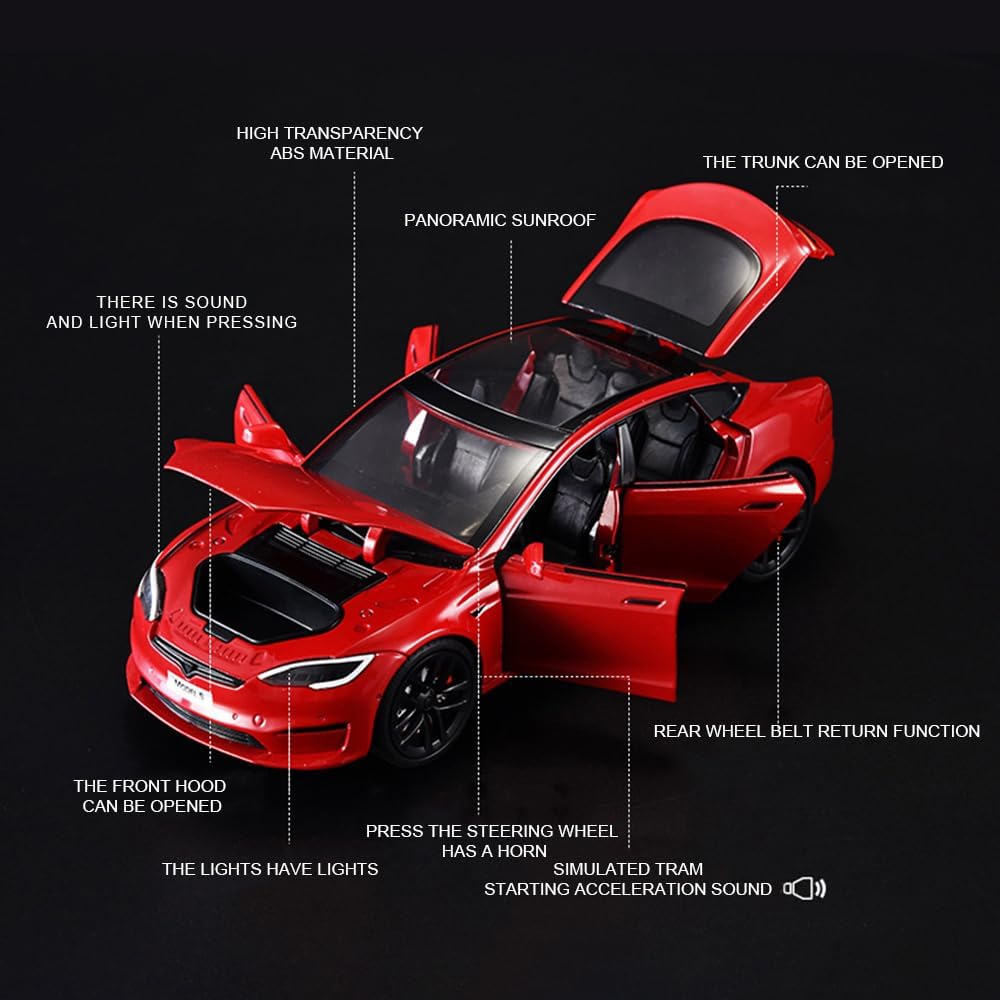 1/24 Scale Diecast Vehicle for Tesla Model S Model Car with Charging Station Collectible Sound Light Toy