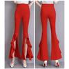 Harajuku Summer High Waist Women's Chiffon Split Up Capris Pants for Women Skinny Ruffles Flare Pants Woman Trousers Red Black