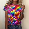 Women's 3d Geometric Love Pattern T-Shirt Summer Round Neck Short Sleeve Clothing Fashions Color Design Tops 2024 Oversize Tee