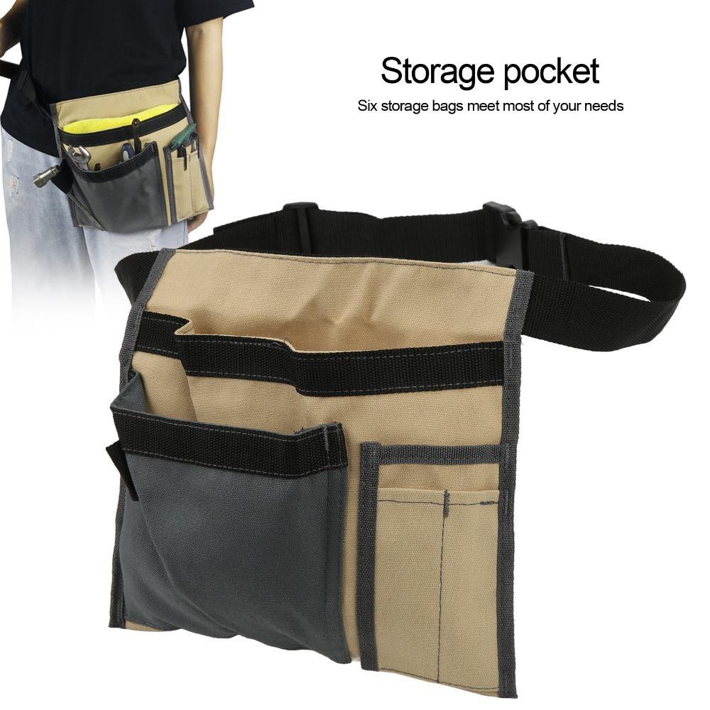 Canvas Tool Belt Bag 5-Pocket Canvas Organizer Durable Waist Hanging Bag  Electrician Maintenance