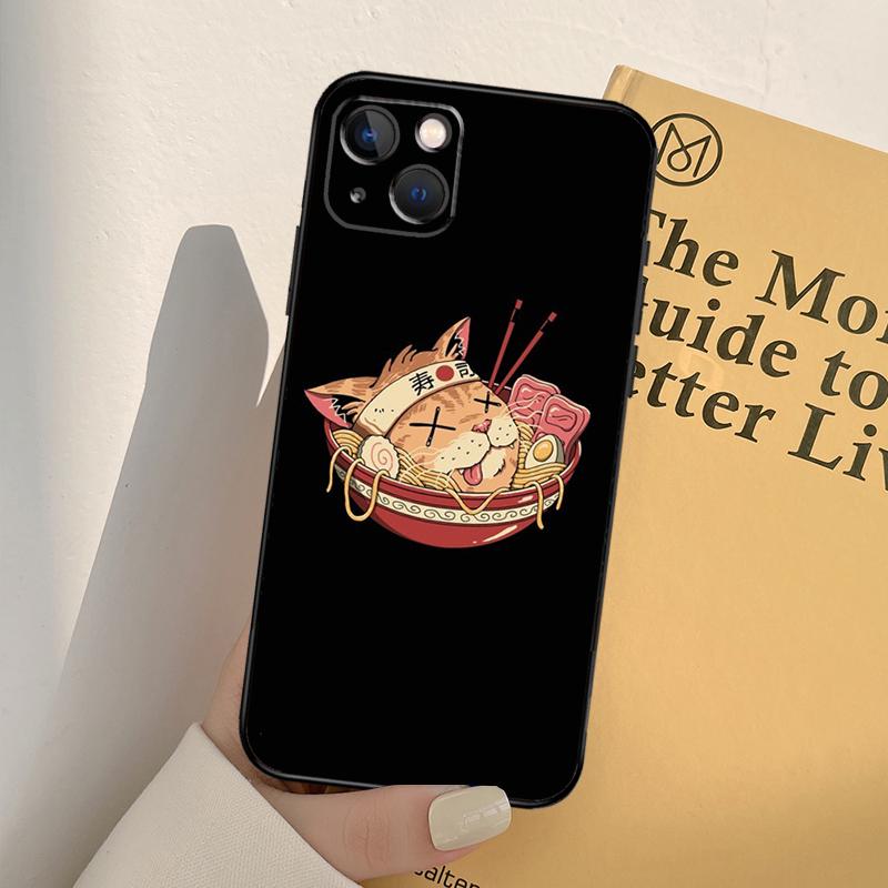 Ukiyo-e Samurai Cat Neko Ramen Case For iPhone 13 14 Pro Max 11 12 Mini 6S 7 8 Plus SE 2020 2022 X XR XS MAX Cover Coque