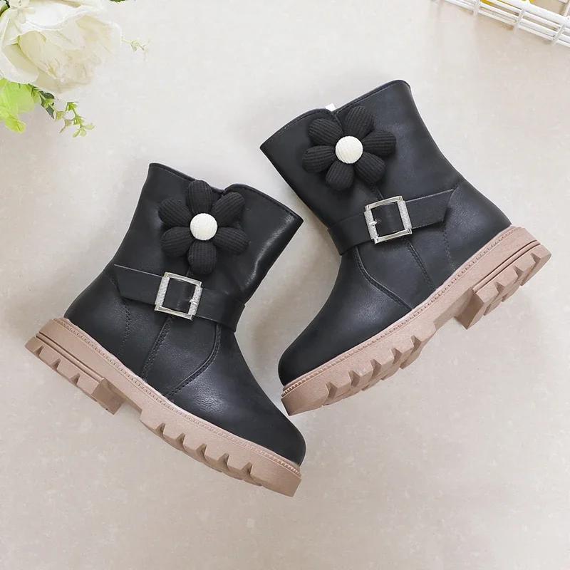 Ботинки для девочек, универсальные, с цветами, милые, детские, дышащие, простые, нескользящие, модные детские ботинки