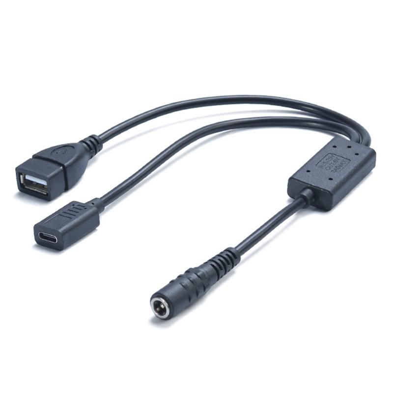 Универсальный адаптер-кабель DC5.5x2.1 мм на USB и Type C (мама) с поддержкой быстрой зарядки 3A, преобразователь DC5V-25V в 5V