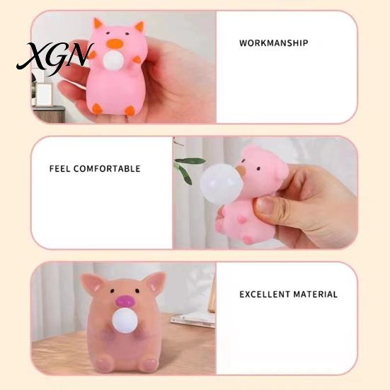 Pig Stress Reliever Bubble Blowing Squeeze Toy Relief Cartoon Sensory Soft Stretchy Animal Shape Home Office Desk Reusable Ball