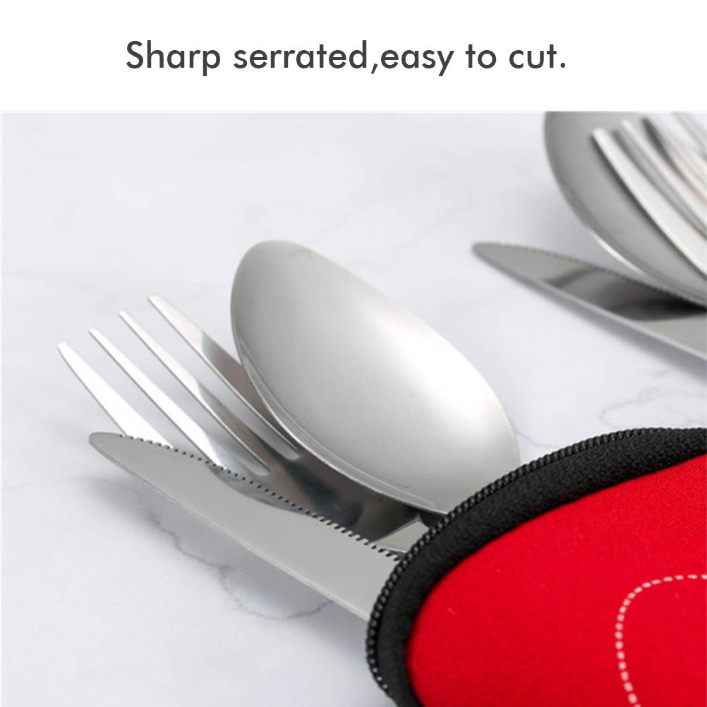 Набор столовых приборов из 4 предметов, столовые приборы из нержавеющей стали для ножа, вилки, ложки, резная поверхность, портативный, легкий