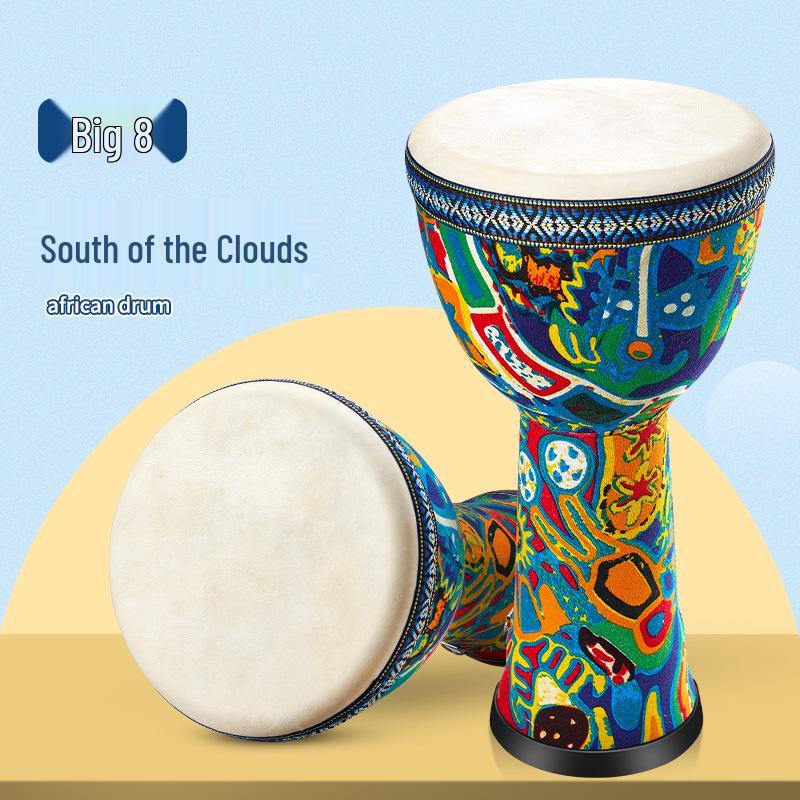 African Children's Lightweight Hand Drum - Large, 8" Percussion Instrument, Set of 6, No Tuning Required