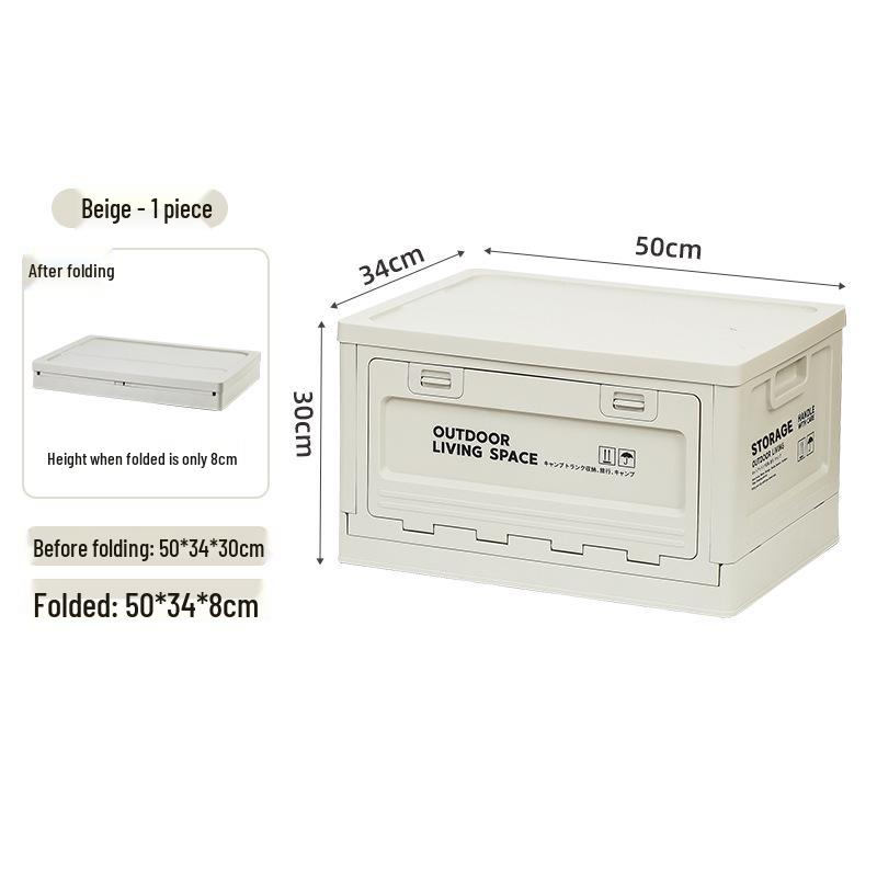 Folding Camping Storage Box with Wooden Lid - Outdoor Picnic & Car Trunk Organizer