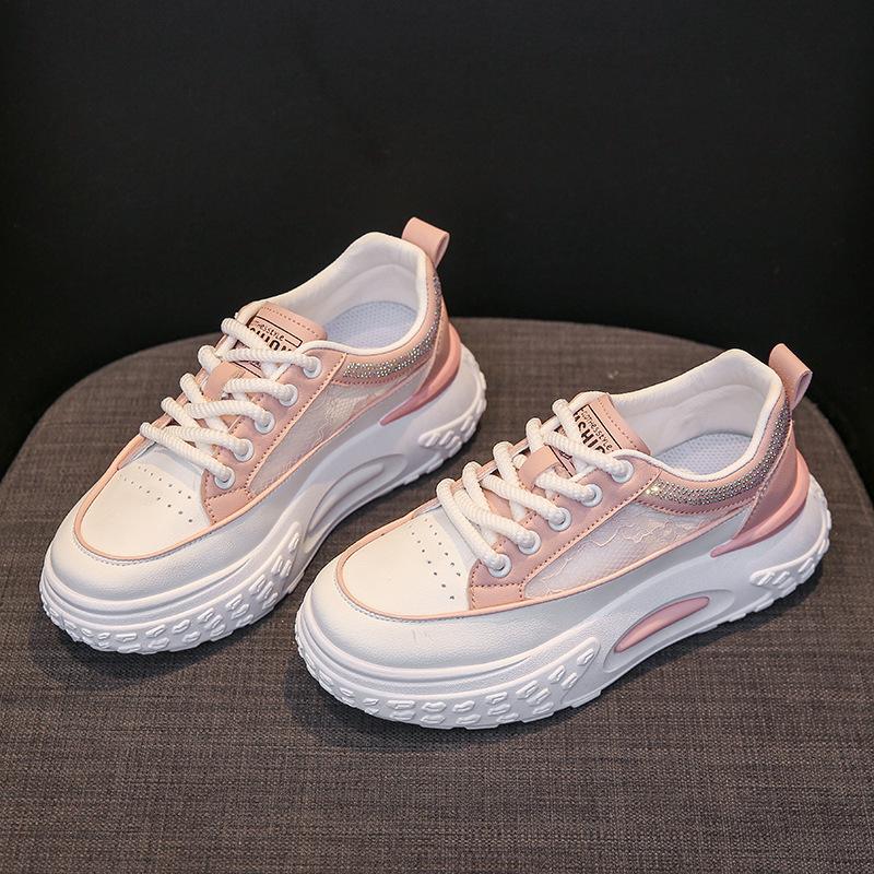 Женские летние кроссовки «папины кроссовки» новая кружевная сетка дышащие маленькие белые туфли универсальные толстая подошва увеличение роста маленькие маффины женская обувь