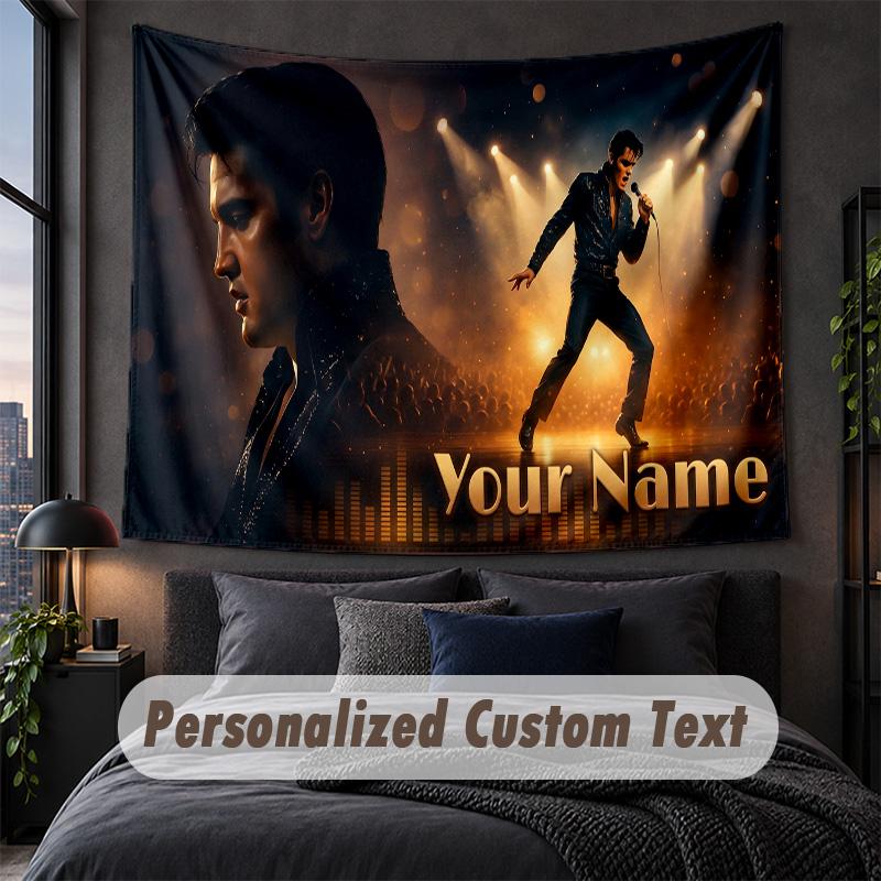 Custom Name Text Tapestry,Elvis Presley Decorative Wall Hanging, Background Tapestry For Home Bedroom