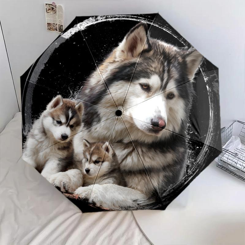 Узор "Три Волка", автоматический складной зонт, портативная и складная конструкция, 8 спиц, рождественский или день рождения подарок.