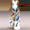 Women's A-line Dress Maxi Long Sleeveless Flower Face Colorful Feather Print Autumn and Winter V-neck Retro Style Elegant