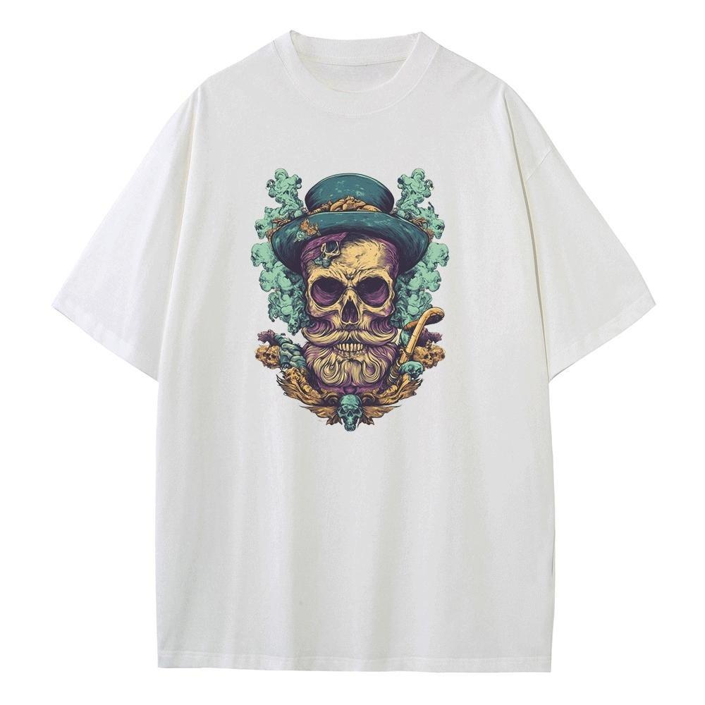 Baggy T Shirt Cotton Graphic Tees Design Clothes Old School Skull Pattern Dropped Shoulder Vintage Tops Oversize T Shirts