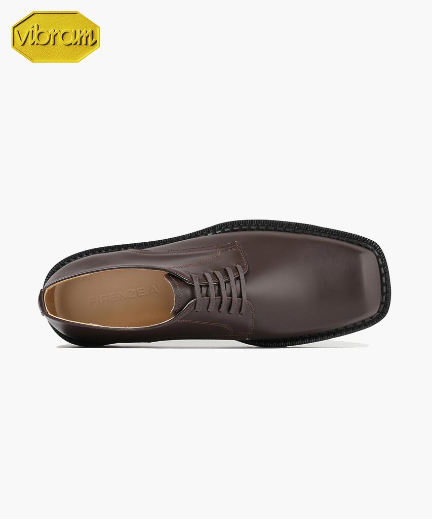 Firenze Atelier [Vibram] Square Toe Full Grain Commando Sole Cowhide Derby Shoes 8501 [Brown Fg]