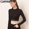 Small High Neck Short Thread Print Bottoming Shirt Women Slim Slimming Long-Sleeved Crop Top