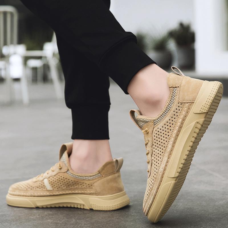 Новые летние легкие легкие дышащие туфли на мягкой подошве с сеткой, мужская обувь с сеткой, повседневная кожаная обувь, спортивная обувь