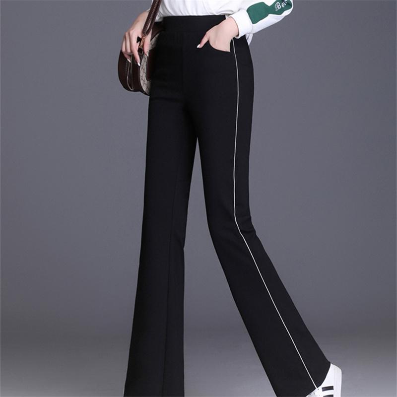 Spring Autumn Harajuku Elastic High Waist Side Stripe Wide Leg Elastic Velvet Women's Wide Leg Flare Pants Baggy Trousers Street