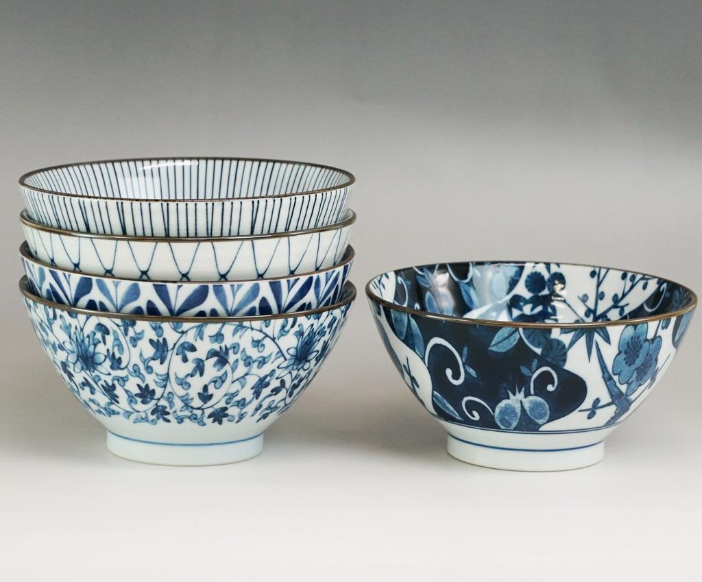 Nishikai Ceramic Picture Presentation Made In Diameter 18 Set of 5 31756 Bowl, Indigo, Change, Box, Japan, Cm,