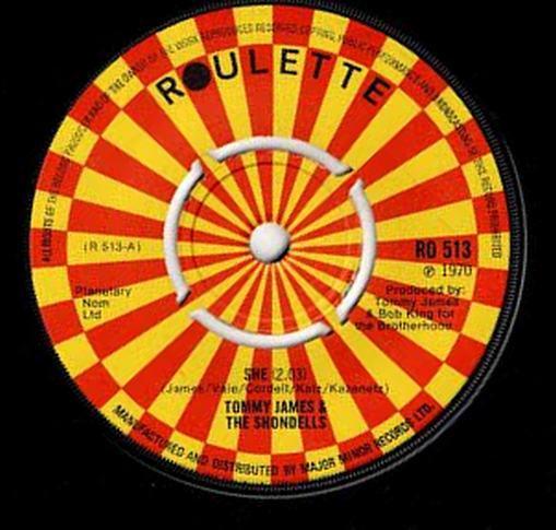 7-дюймовая пластинка TOMMY JAMES & THE SHONDELLS - She RO513 Roulette 1970 UK Рок Б/У