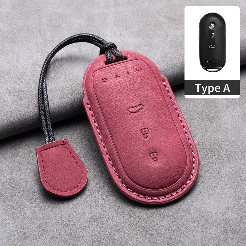Leather Car Key Case Cover for Huawei AITO M5 M7 M9 3 /4 Buttons Car Remote Key Fob Shell Keychain