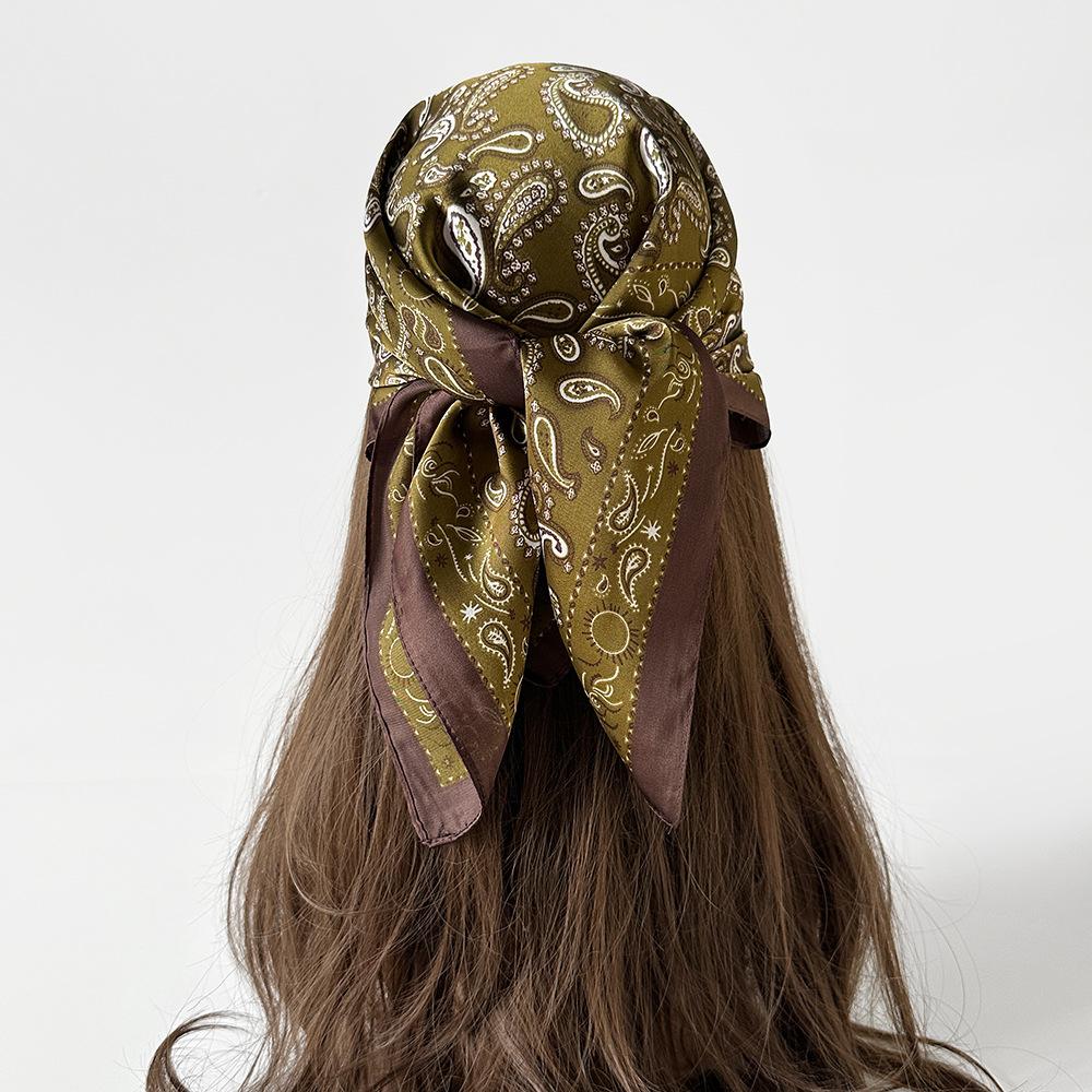 Black and white cashew floral silk scarves wholesale hot-selling, 71cm headscarves, headscarves, square scarves for women, summer thin scarves