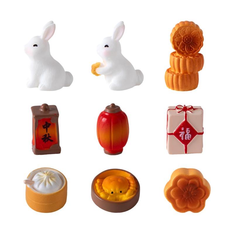 Cute Mid-Autumn Festival MooncakesRabbitsAnimal Garden Landscaping Decorations Accessoriesand Small Desktop Ornaments