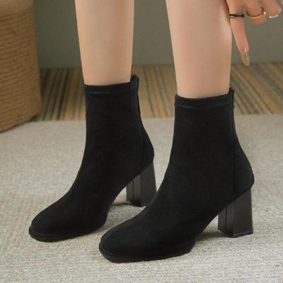 Мода 2024 года, горячая распродажа женской обуви, женские ботинки на молнии, зимние теплые замшевые ботинки с квадратным носком, короткие модные ботинки на блочном каблуке