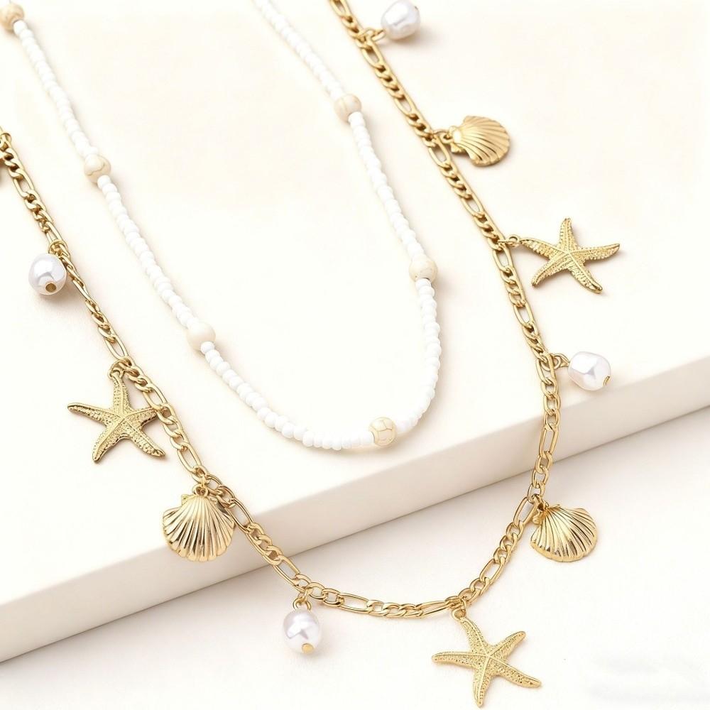 2 Pcs/set Gold Starfish Waist Chain Shell Belly Chains Elegant Beads Body Chain Summer