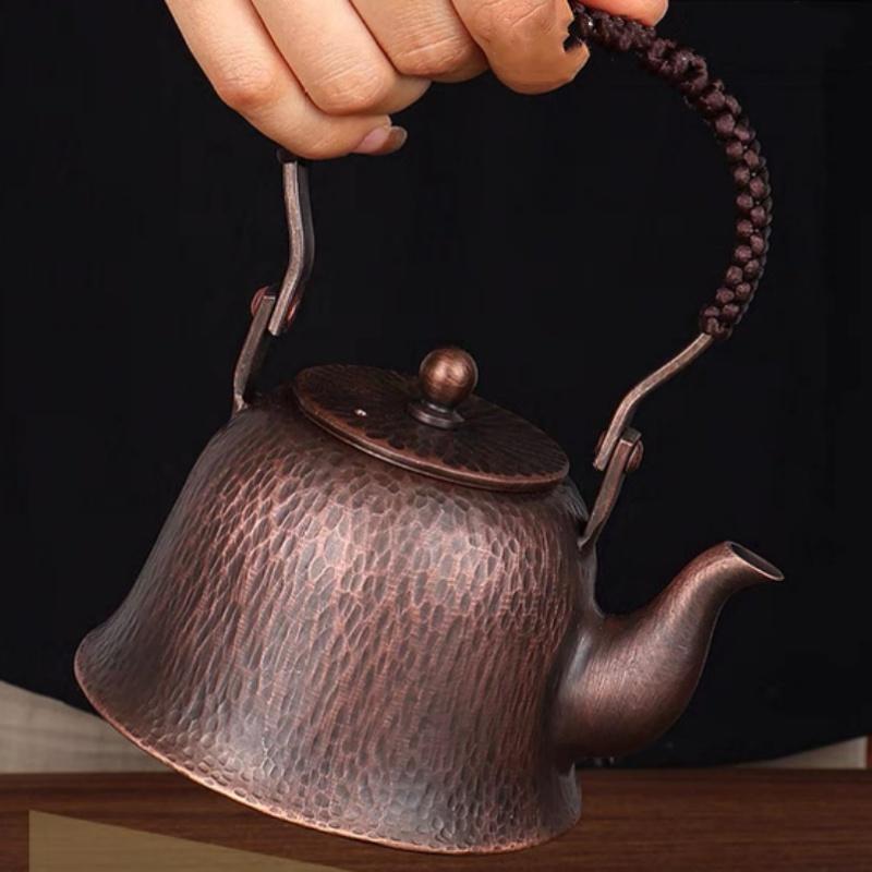 Винтажный кофейник из чистой меди, плетеный из древесной текстуры, портативный чайник для кипячения воды объемом 350 мл, чайная утварь, чайник ручной работы, посуда для питья
