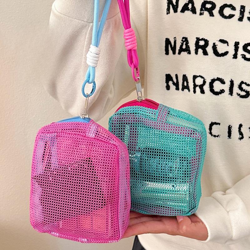 Квадратная сетчатая косметичка, пляжная сумка на молнии, красочные косметички для женщин, милый студенческий пенал, косметичка