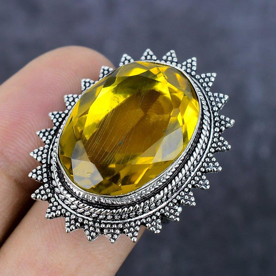 Натуральный Цитрин Драгоценный Камень Ручной Работы 925 Стерлинговое Серебро Ювелирное Изделие Кольцо Размер 7.5 V6i20