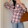 New Arrivals Open Run Women Check Pattern Loose Fit Button Shirt