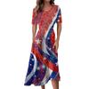Ladies Casual Fashion Print V-Neck Short Sleeve Waist Long Swing Dress