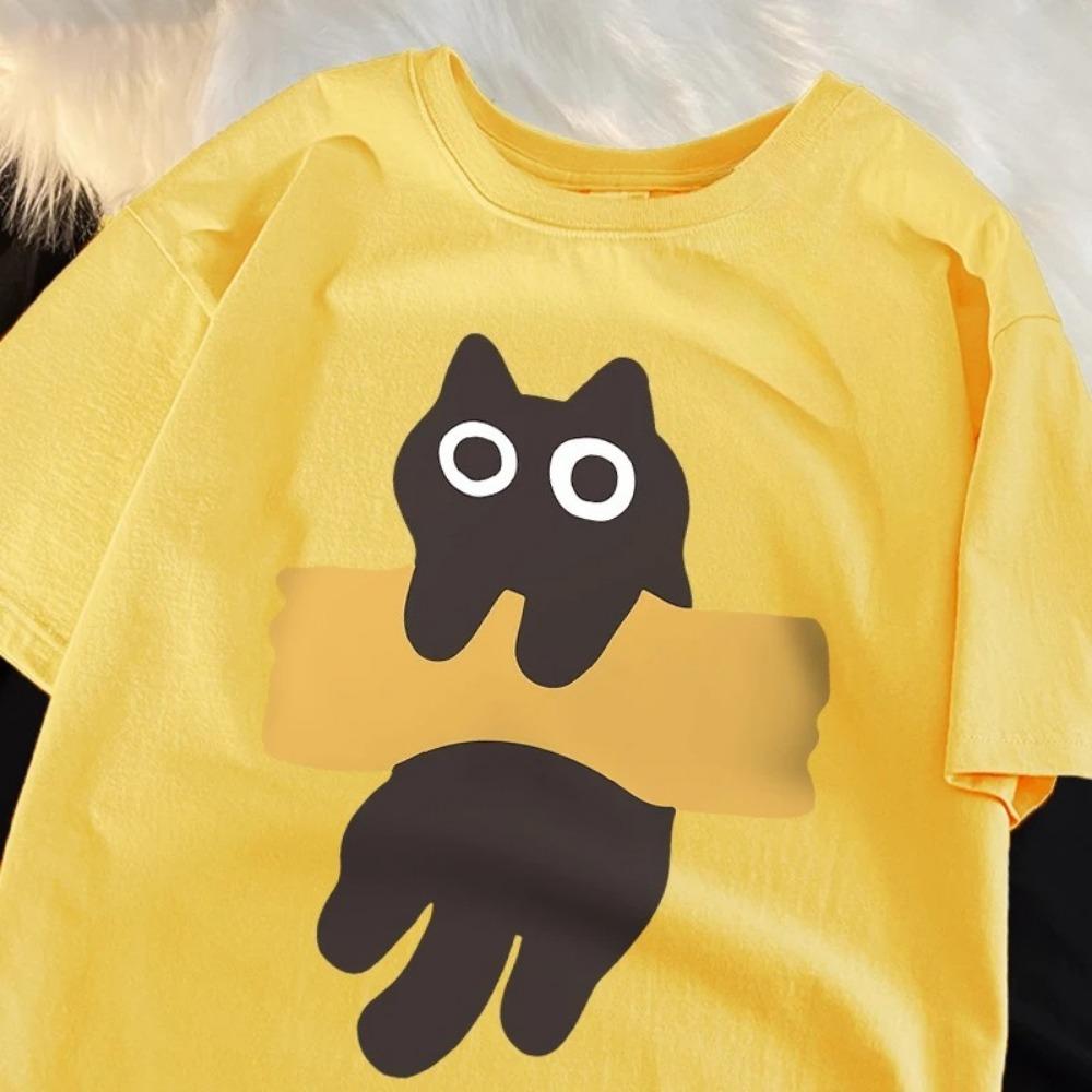 Cat Print Short Sleeve T-shirts for woman cartoon T-shirts Round Neck Japanese Style soft streetwear casual summer T-shirts